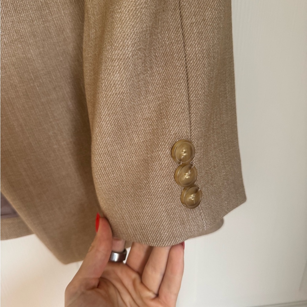 NWT SOURCE UNKNOWN Double-Breasted NANGY Cinched Blazer - Tan Beige - Picture 6 of 6